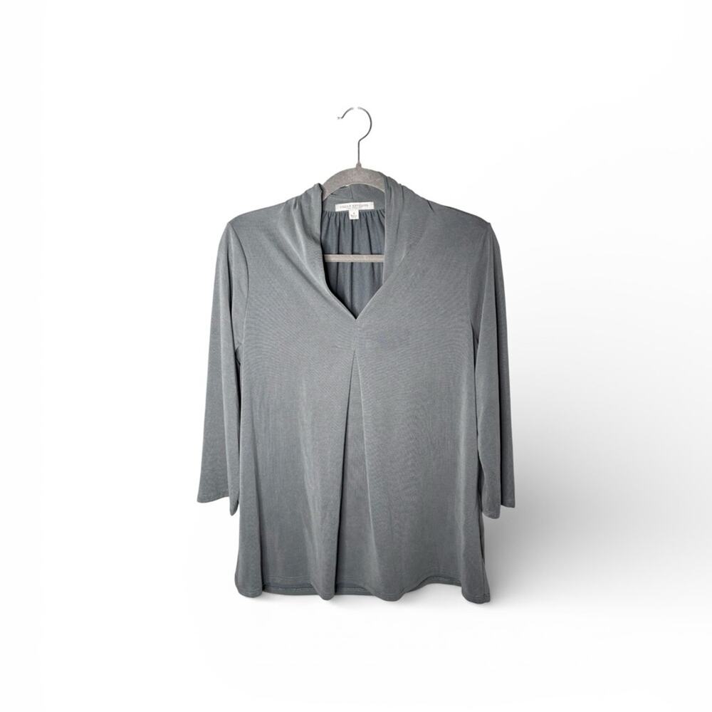 Green Envelope Gray V Neck 3/4 Sleeve Modal Blend Blouse Sz Small